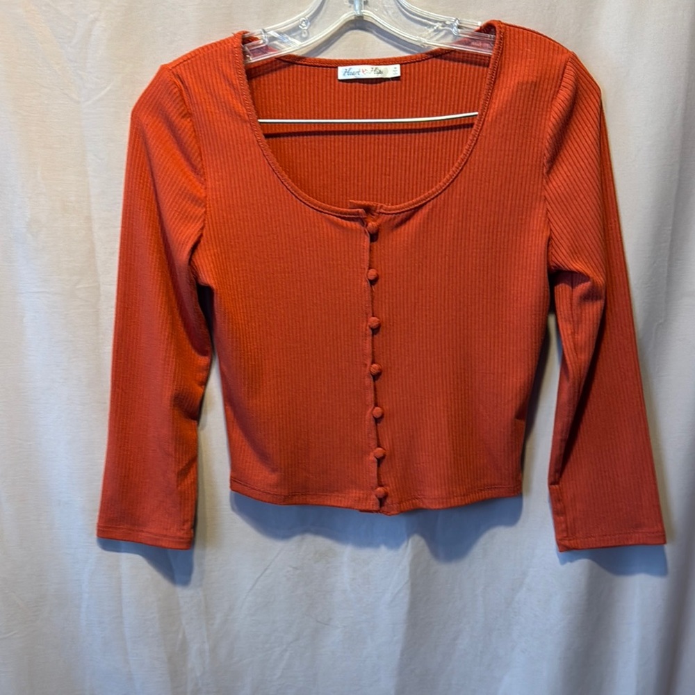 Heart Hips Orange 3/4 Sleeve Cropped Blouse